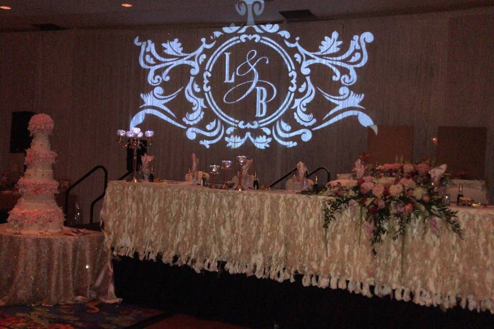 Custom wedding monogram projected on wall