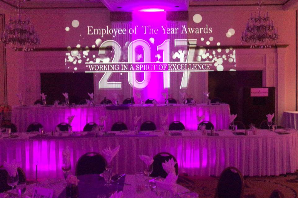 Pink uplighting and monogram