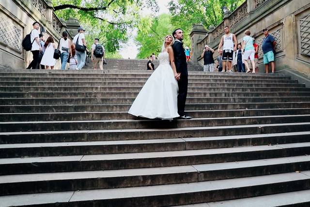 Standing on steps