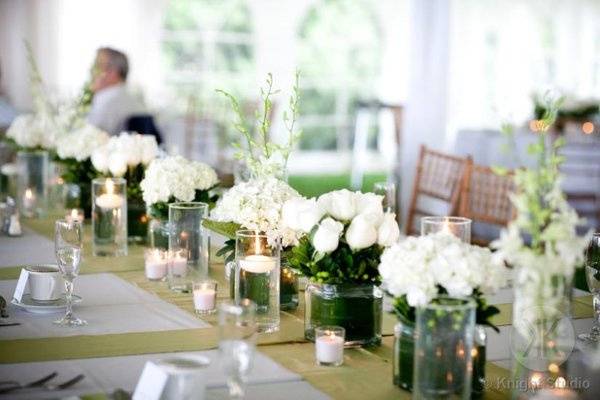 Long table setting with floral centerpiece