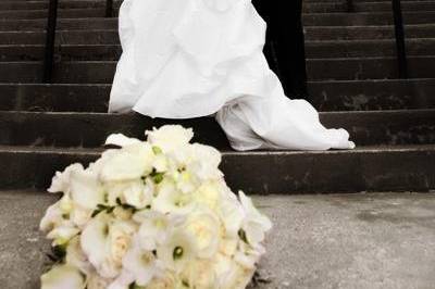 bride & groom in front of church