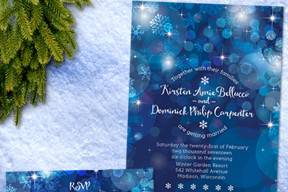 Snowflake Blue Bokeh Winter Wedding Stationery Set