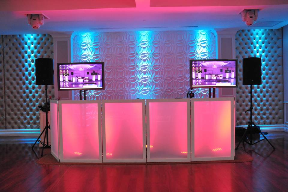 Illuminated DJ booth at The Fox Hollow