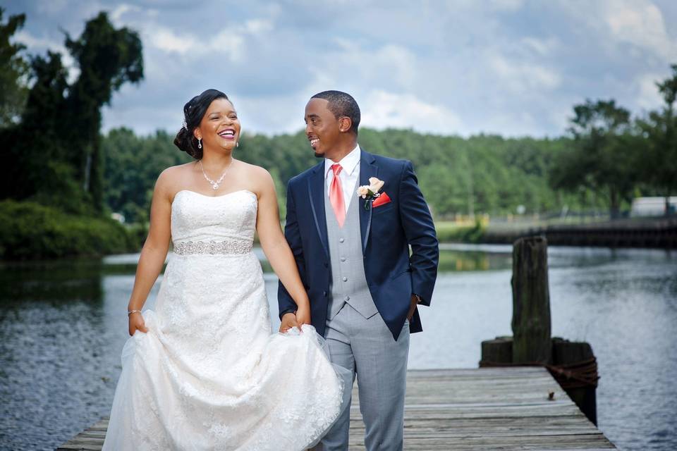 Newlyweds by the lake