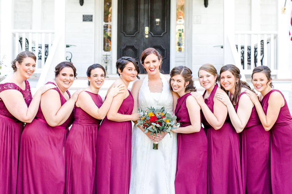 Bride with her bridesmaids