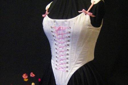 1790's Style Corset with pink ribbon trim