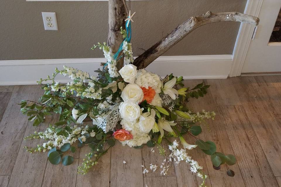 Driftwood and flowers