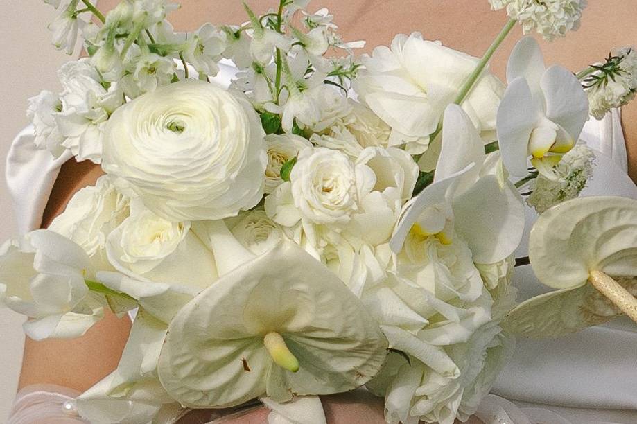 All White Wedding Florals