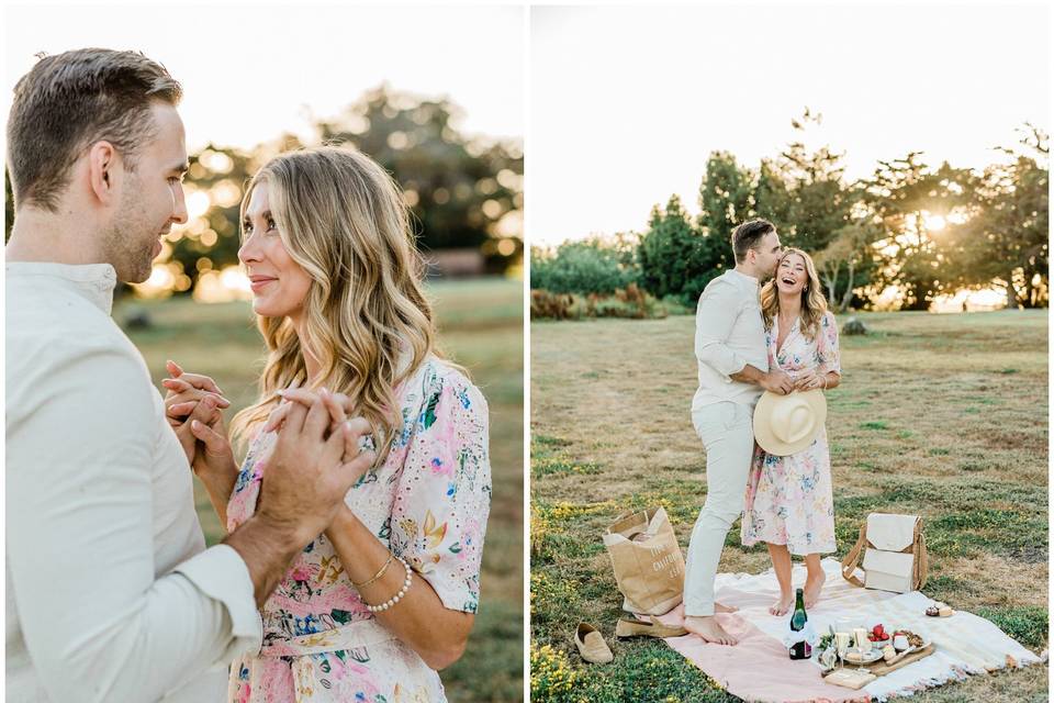 Sunset picnic engagement