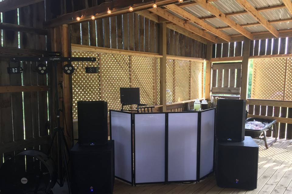 Barn wedding booth setup