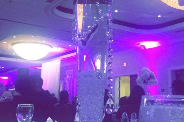 Tall white crystal centerpiece