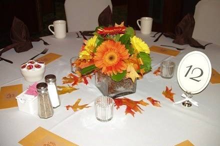 Reception flowers - gerbera daisy centerpiece by Loeffler's Flowers