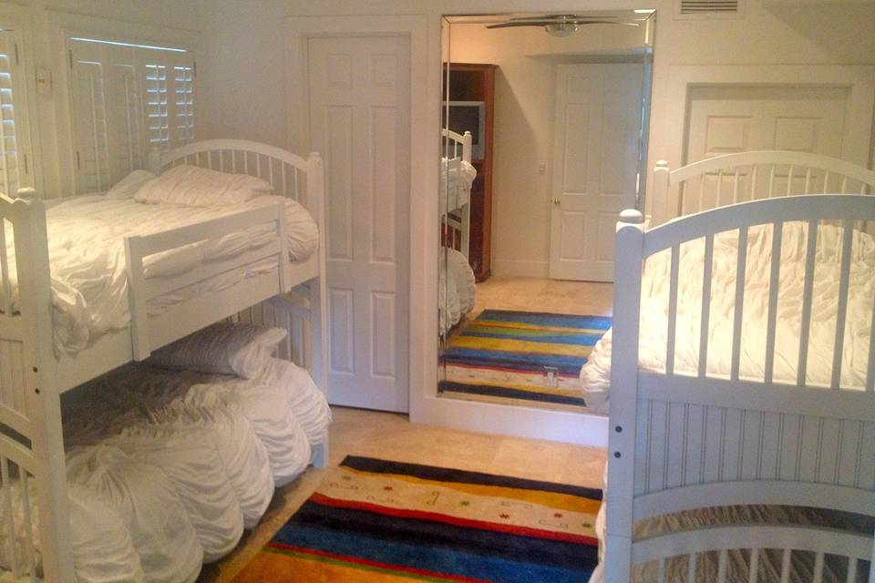 One of the downstairs bedrooms. This room has two sets of bunk beds.