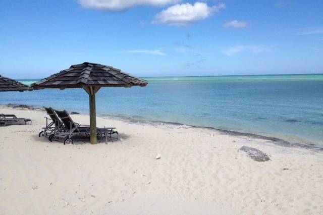 Tiki  huts on the beach.