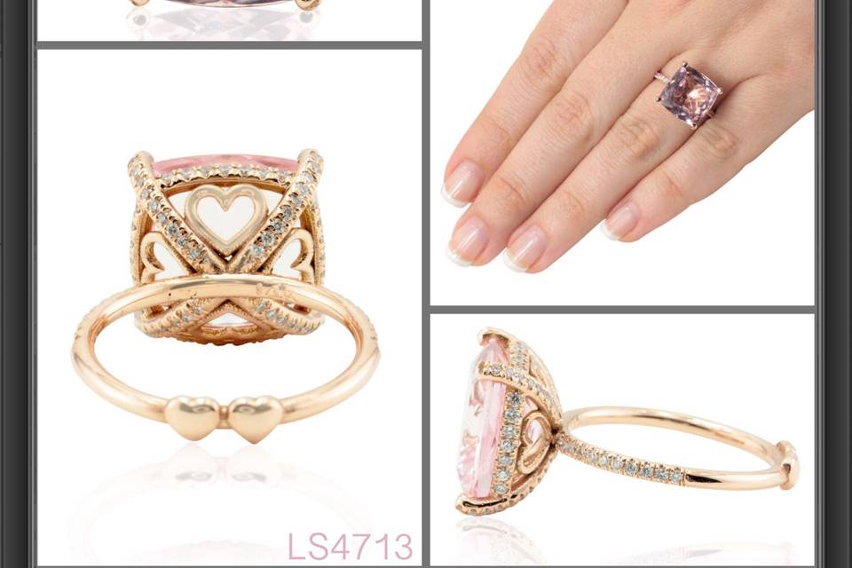 This is a pretty pink morganite ring with hearts on it! You can't get better than that!
See full details here:
https://www.lauriesarahdesigns.com/product/pink-morganite-ring-diamond-side-halo-rose-gold-hearts/