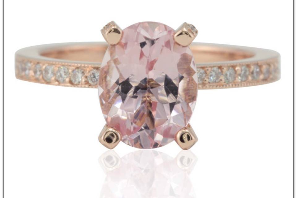 If I were to describe this ring with one word, it would be PINK! You can never go wrong with rose gold, diamonds, and a beautiful morganite!
See full details here:
https://www.lauriesarahdesigns.com/product/rose-gold-engagement-ring-oval-morganite-diamonds-2/