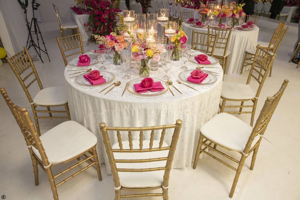 White & Pink Reception Tables