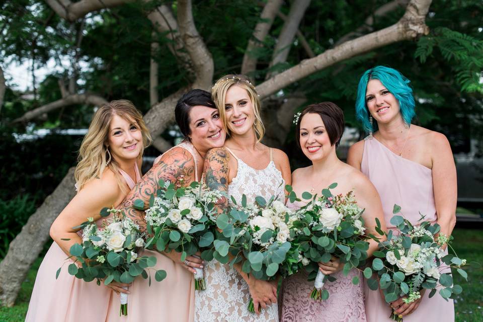 The bride with her bridesmaids