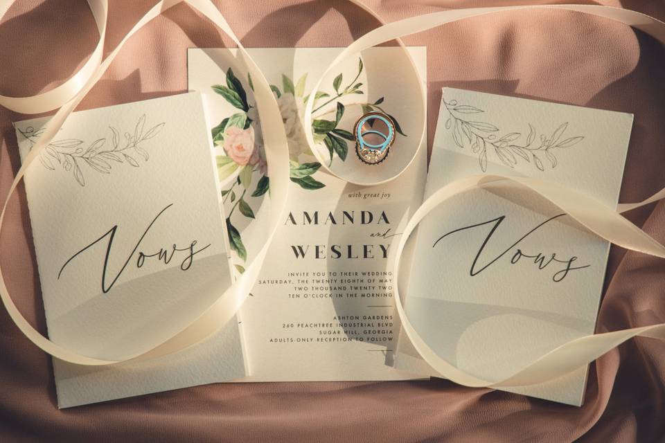 Flat-lay of the invitations