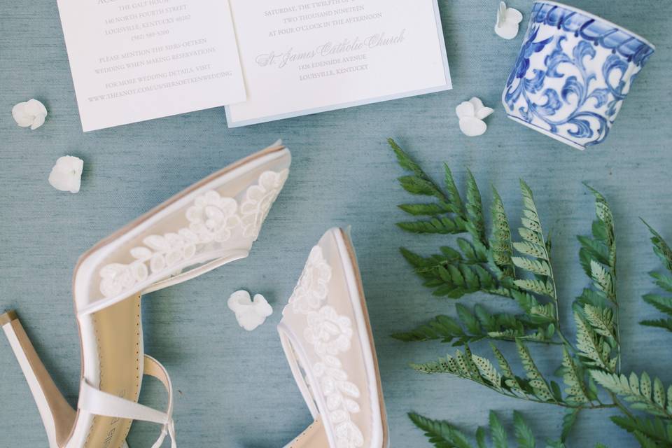 Wedding invitation and shoes