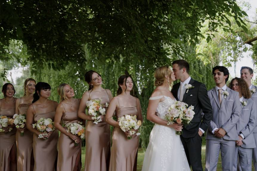 Outdoor wedding by willow pond