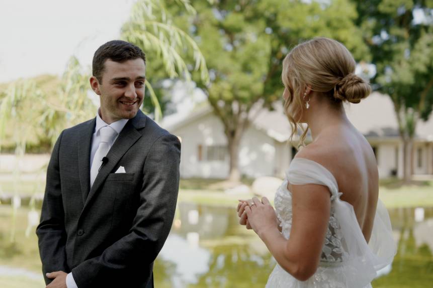 Outdoor wedding by willow pond