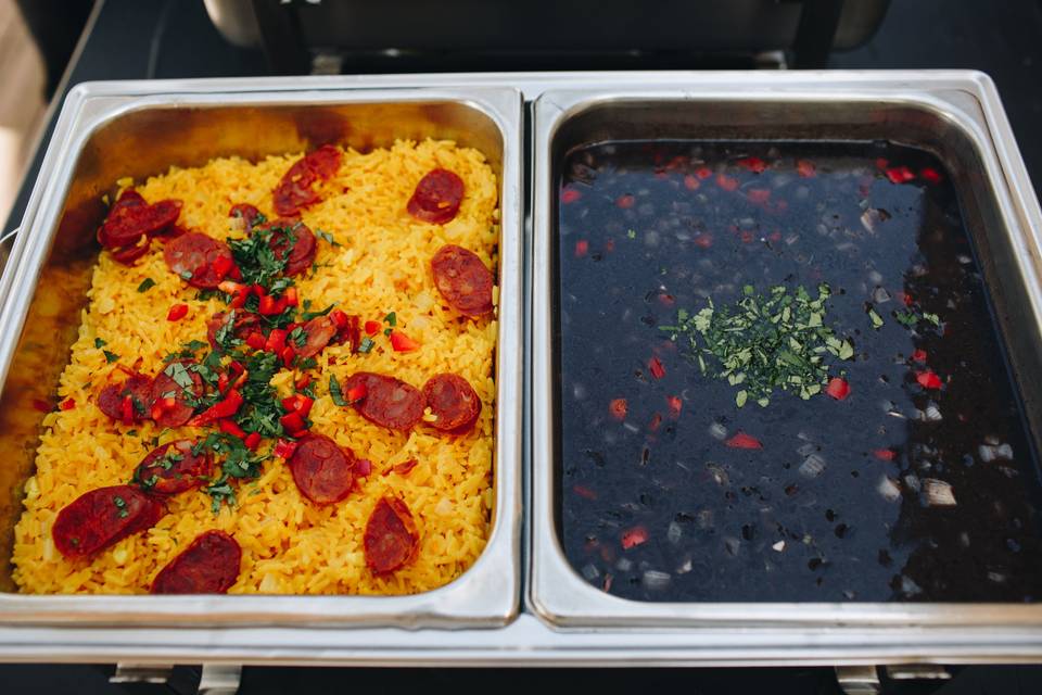 Yellow rice and black beans