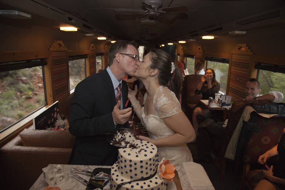 Cutting the cake aboard a private first class car