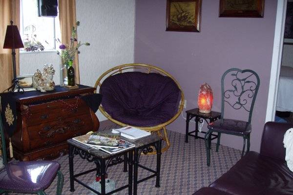 Elegant and comfortable waiting room with soothing music, educational literature and products available for purchase.
