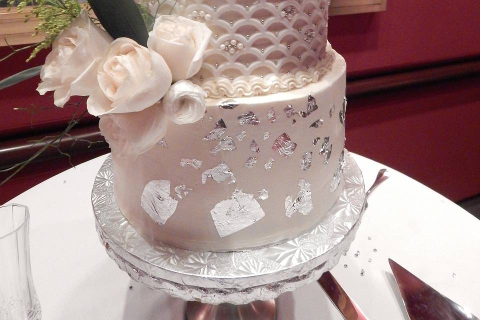 Three tiers with white silver floral