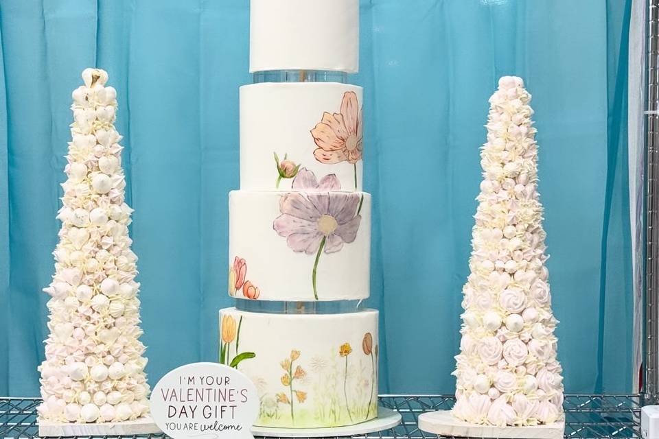 Towers with hand painted cake