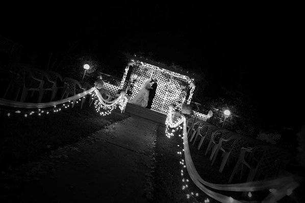 At this outdoor evening wedding, the only light we had to work with were the twinkle lights.