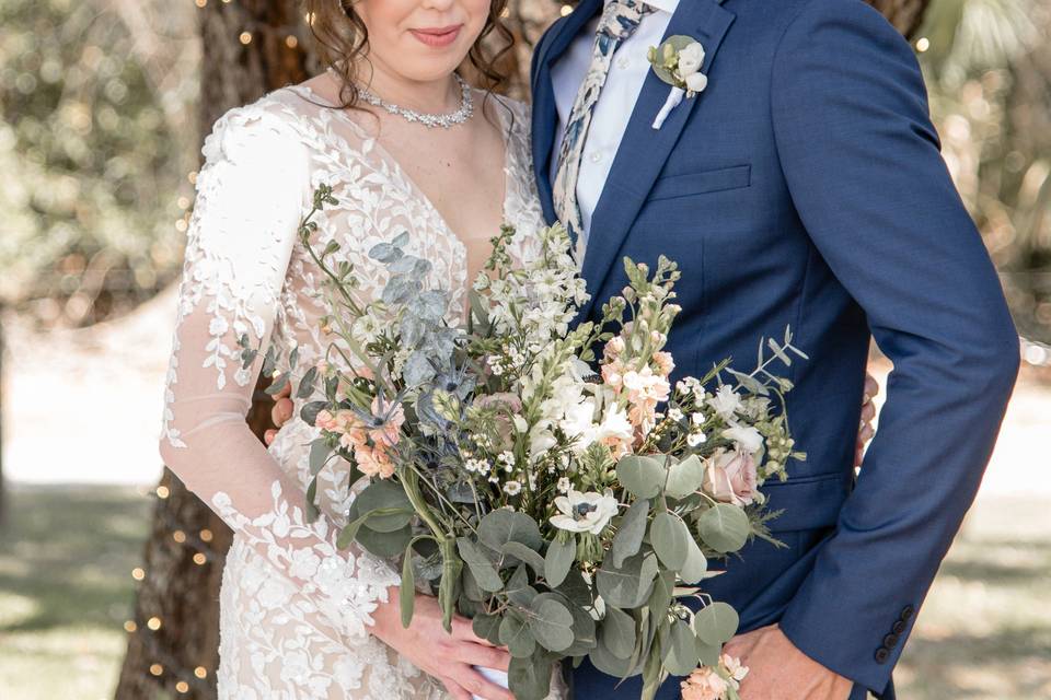 Bride and Groom and Bouquet