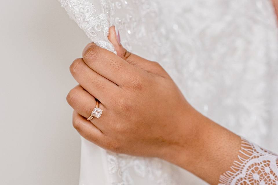 Bride wedding ring and dress