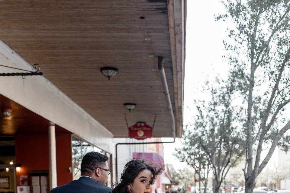 Bride and Groom in city