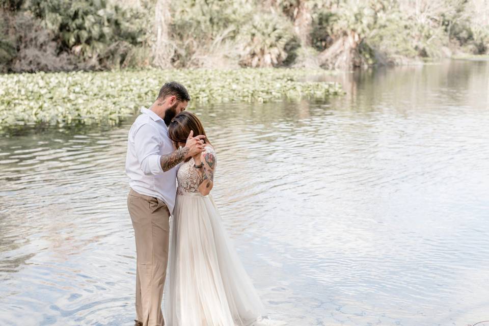 Bride and Groom in water