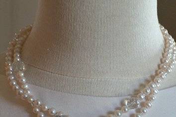 Freshwater Pearls, and Crystal Quartz Bridal Necklace Original Design by MARINELLA jewelry. Wear beyond your gown!