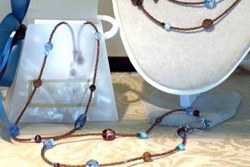 Double strand bridesmaids necklaces for a blue & chocolate bm dresses & theme
