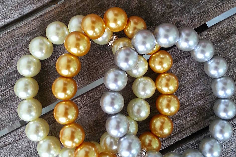 Swarovski crystal pearls in cream, gold and platinum colors QSBs {quality styled / stretch bracelets}