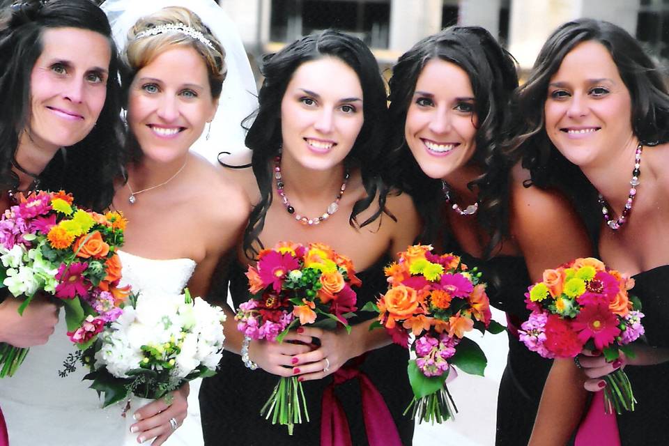 Bride w her bridesmaids wearing mixed media semi-precious stone necklaces. Each individually and uniquely  designed ~ no two are quite alike!