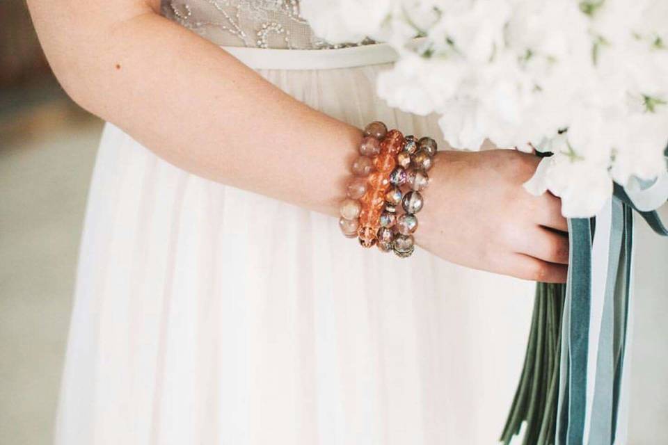 Bridal stack of crystal Marinella Protection Bracelets | bouquet wrist bling!