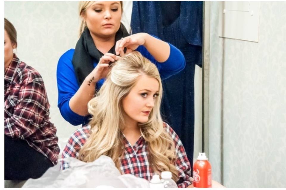 Bride getting her hair done