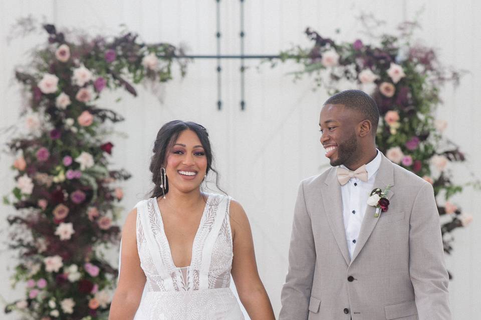 Bride and Groom Walking Photo