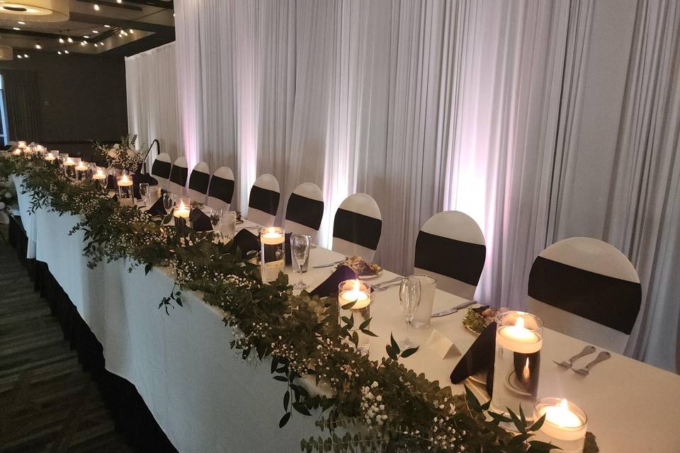 Head table w chair covers