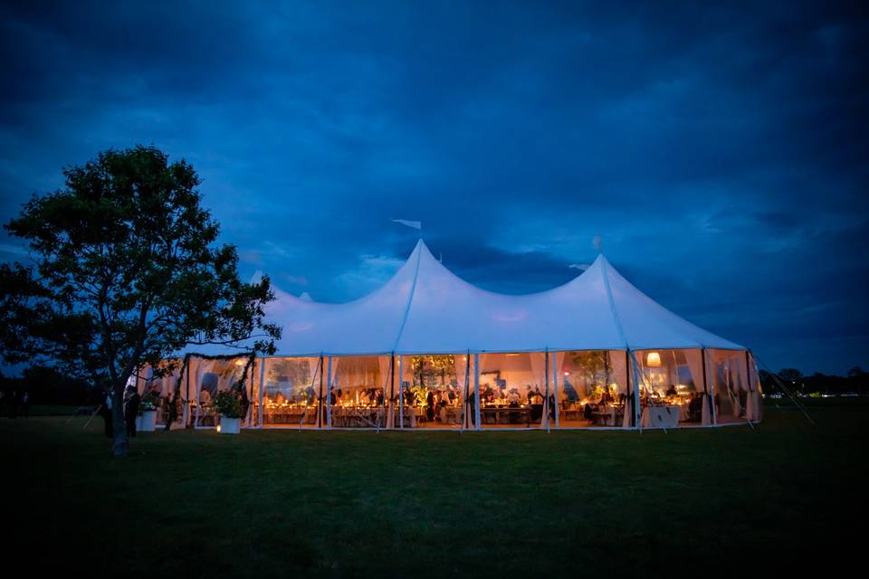 Tented reception at night