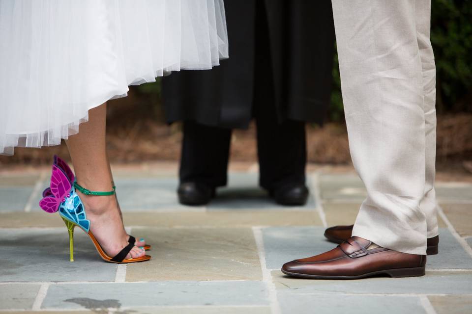Couples feet during wedding