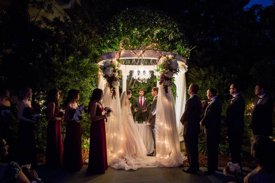 Showering the couple with rose