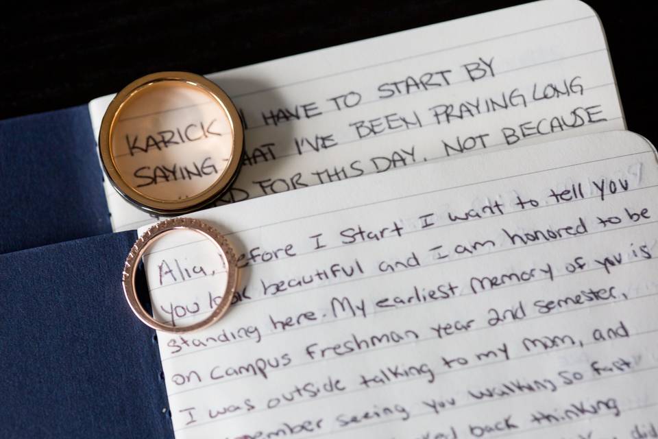 Rings with hand written vows