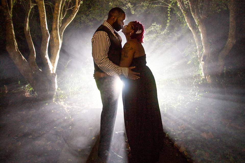 Bride and groom at night