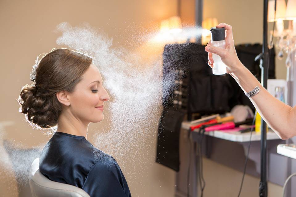 Bride and hairspray